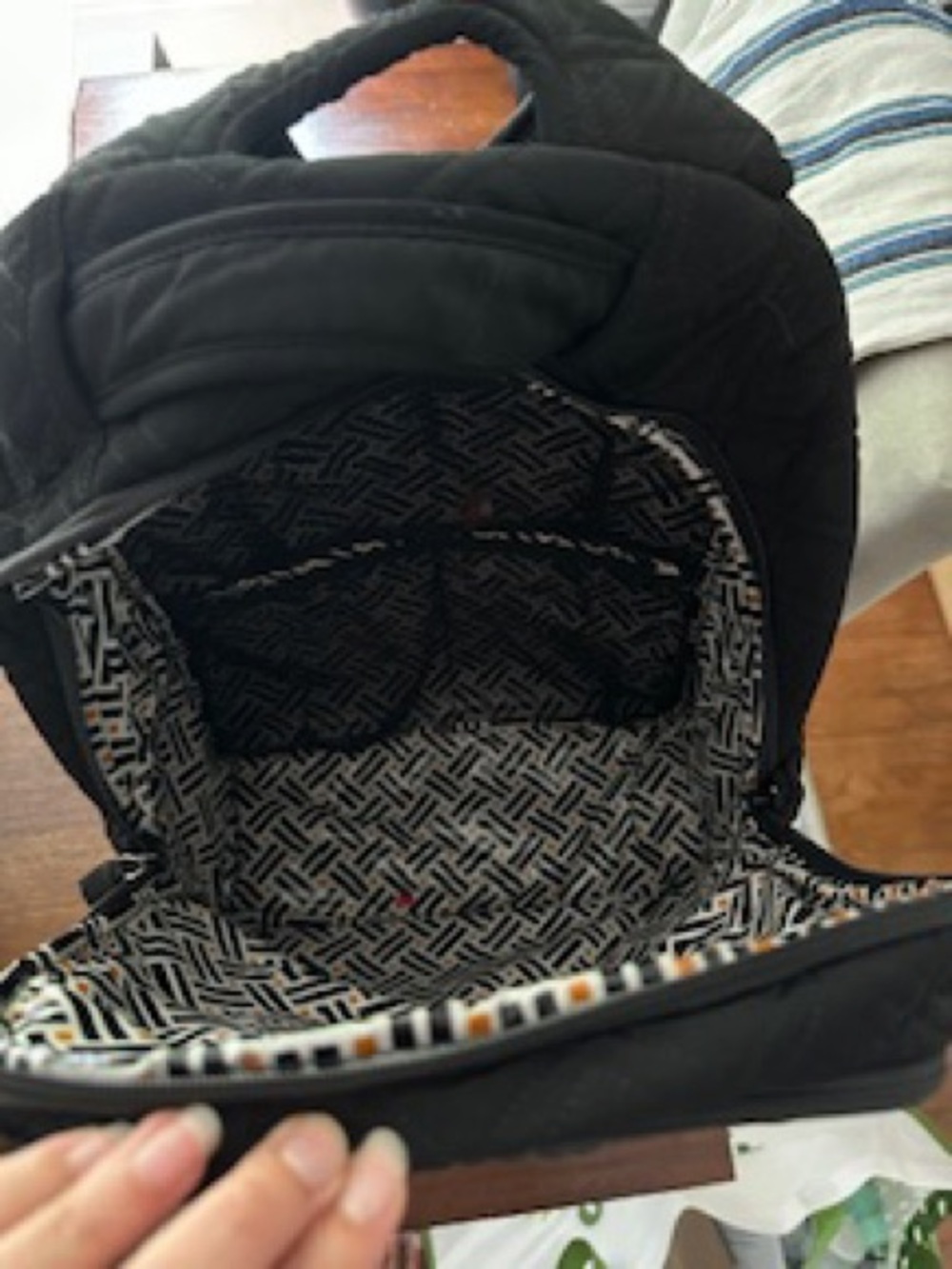 Vera Bradley Black Quilted Backpack โ Classic Patterned Lining